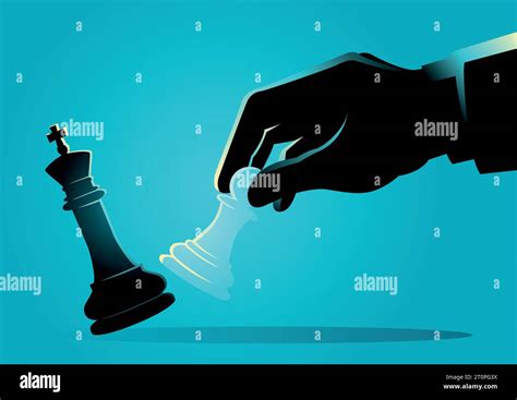 Business concept illustration of a businessman using a pawn to kick a king in chess game Stock ...