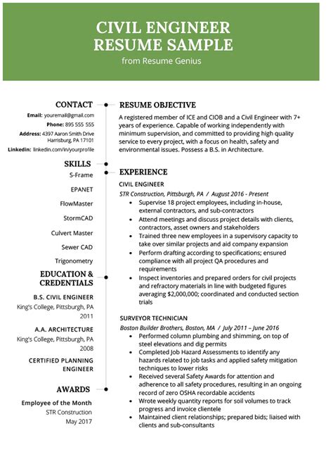 Civil Engineering Resume Samples and Templates -2024