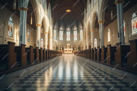 Premium AI Image | the interior of a church with a cross on the floor