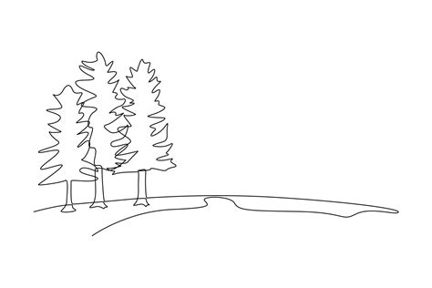 Single one line drawing Forest concept. Continuous line draw design graphic vector illustration ...