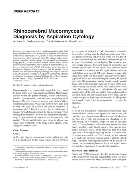 (PDF) Rhinocerebral mucormycosis diagnosis by aspiration cytology ...