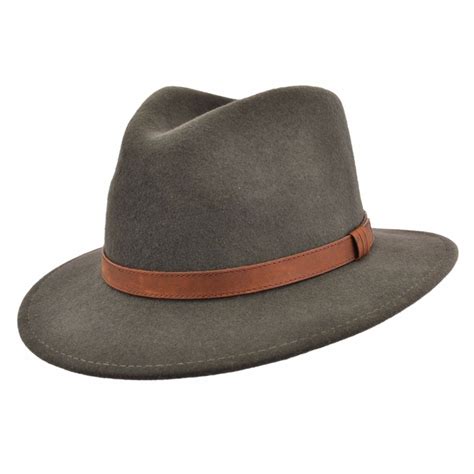 Gents Crushable DarkGreen 100%Wool Felt Trilby Fedora Hat With Leather ...