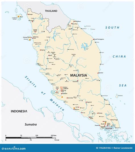 Vector Map of the Malay Peninsula with Main Cities, Malaysia Stock ...