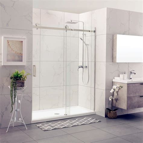 Square Frameless Adjustable Brushed Nickel Wall to Wall Sliding Shower Screen | Acqua Bathrooms