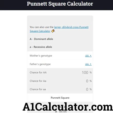 Punnett Square Calculator Free - A1Calculator