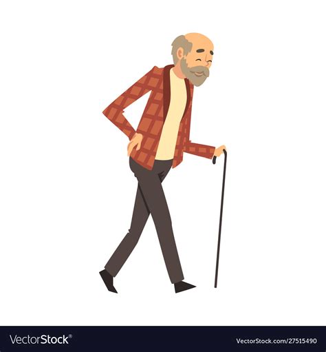 Old man walks with a cane cartoon Royalty Free Vector Image