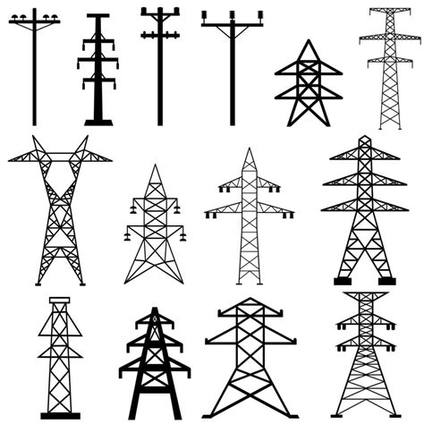 conjunto de vectores de iconos de torre de electricidad. colección de signos de ilustración de ...