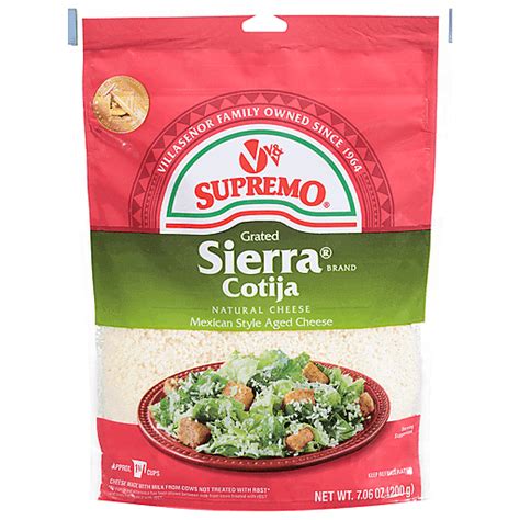 Supremo Grated Cheese, Natural, Sierra Brand Cotija 7.06 Oz | Hispanic ...