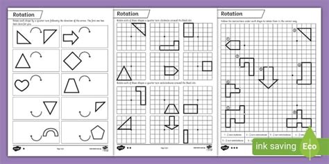 Centre of rotation & symmetry worksheets | shape translation