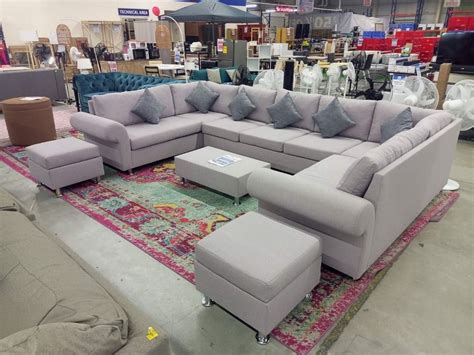 Detachable U Type Sofa Set of 4 In Beige Fabric W/6 Pillows & Steel ...