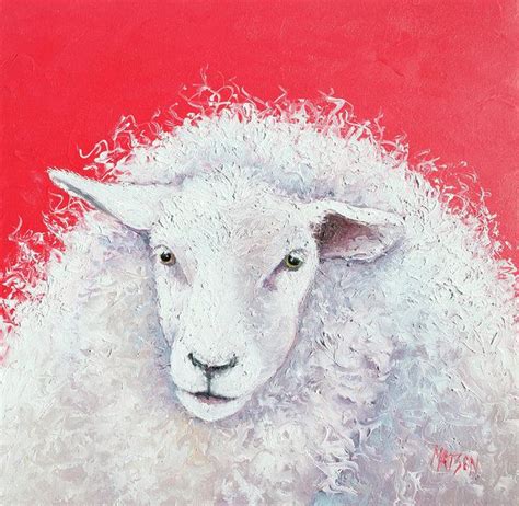 White Sheep on red background Art Print by Jan Matson | Sheep paintings ...