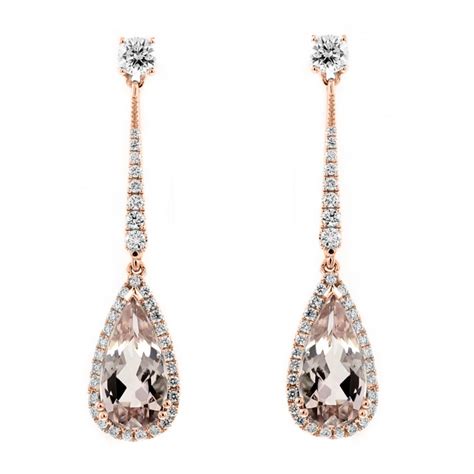 18ct rose gold 6.88ct morganite & 0.79ct diamond drop earrings ...