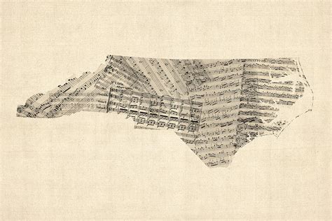 Old Sheet Music Map of North Carolina Digital Art by Michael Tompsett ...