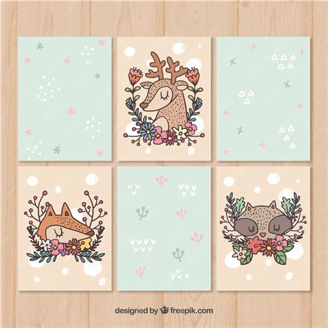 Free Vector | Artistic pack of animal cards