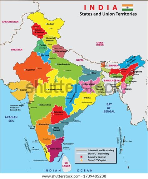 India Map States Union Territories India Stock Vector (Royalty Free) 1739485238 | Shutterstock