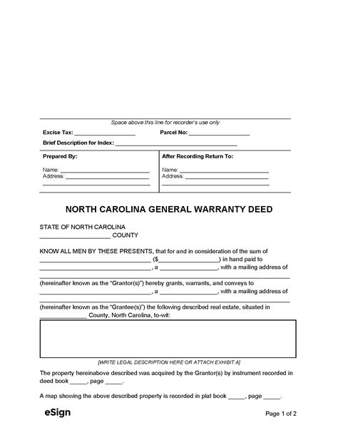 Free North Carolina General Warranty Deed Form - PDF | Word