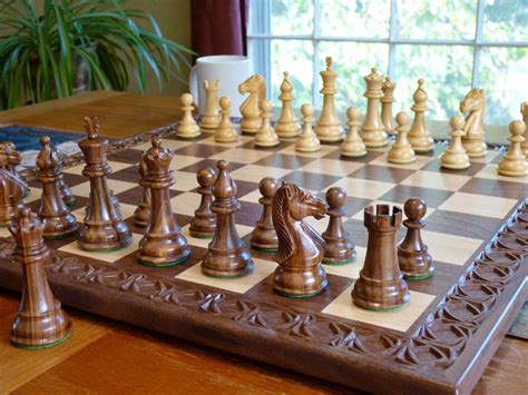 Tournament Size Chess Set With Geometric Carved Border and Premium Pieces 4 King - Etsy