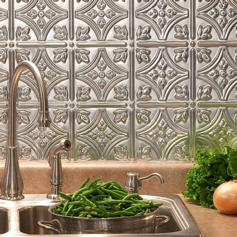 Fasade Traditional 1 Brushed Aluminum Kitchen Backsplash Panel ...