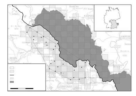 Map of the Bavarian Forest National Park (BFNP) and Šumava National ...