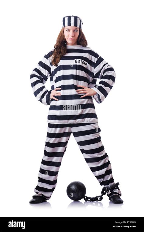 Prisoner in striped uniform on white Stock Photo - Alamy