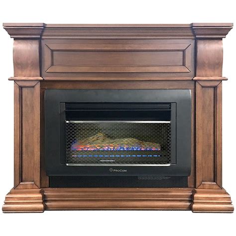 ProCom Mini Hearth Ventless Gas Wall Fireplace - 26,000 BTU, T-Stat Control, Toasted Almond ...