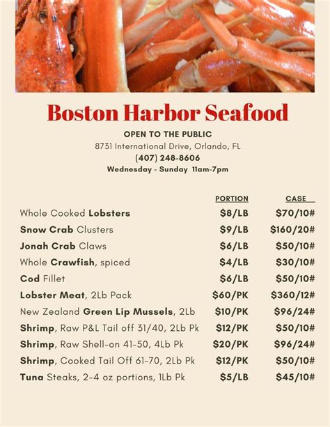 Menu at Boston Lobster Feast restaurant, Orlando, International Dr