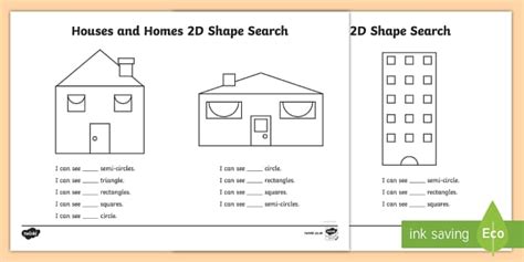 Houses and Homes 2D Shape Search Activity (teacher made)