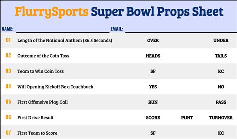 Printable Super Bowl Props Sheet 2024