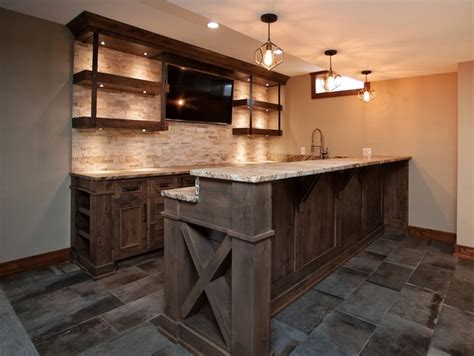 Rustic Industrial Basement Bar - Custom Cabinets - Rustic - Basement - Milwaukee - by Ironwood ...