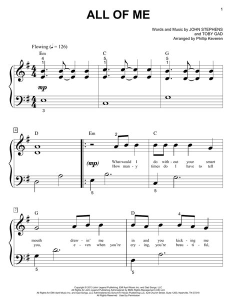 John Legend 'All Of Me' Sheet Music Notes, Chords, Score. Download Printable PDF. | Sheet music ...