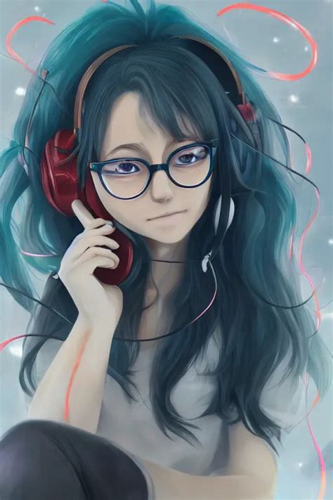 portrait of an anime girl with wavy long hair wearing | Stable ...