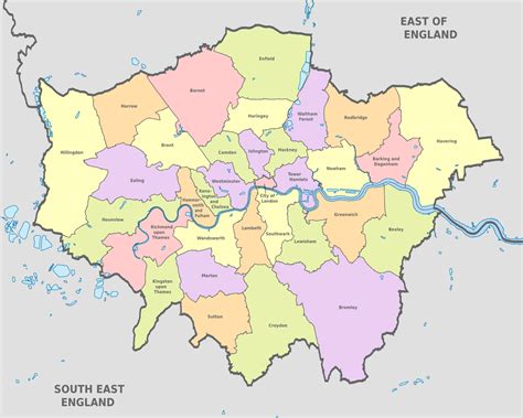 Map of London 32 boroughs & neighborhoods | London neighborhood map ...