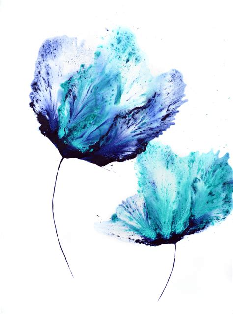 Blue Wall Art Large Flower Painting On Paper 20 x 30 Original Floral ...