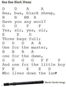 Baa Baa Black Sheep Sheet Music And Tin Whistle Notes | Baa baa black ...