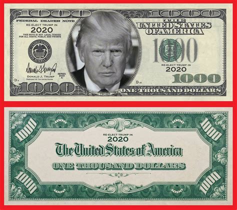 Pack of 50 Donald Trump 1000 Dollar Bill Presidential Re-election 2020 Novelty Dollar Bills ...