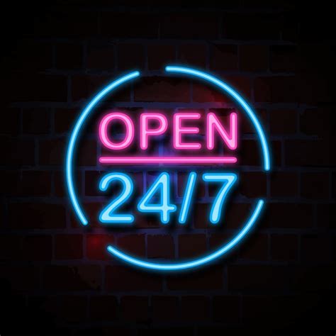 Premium Vector | Open 24/7 neon style sign illustration