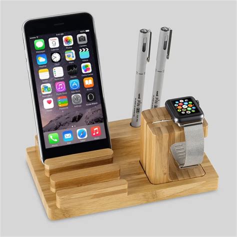 Universal Natural Bamboo Charging Dock Cradle Stand Detachable Multifunction Phone Holder For i ...