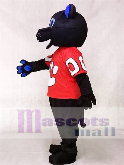 Sir Purr Mascot Costume of the Carolina Panthers in Red Shirt