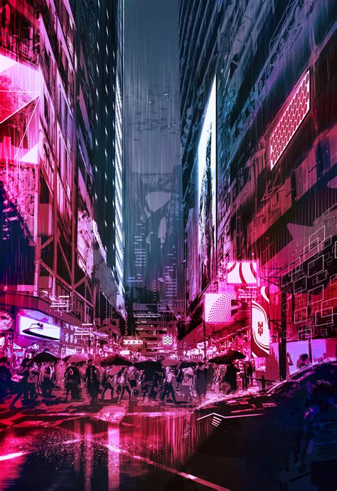 an image of a city at night with neon lights