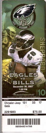 Philadelphia Eagles vs Buffalo Bills Ticket Stub December 30, 2007