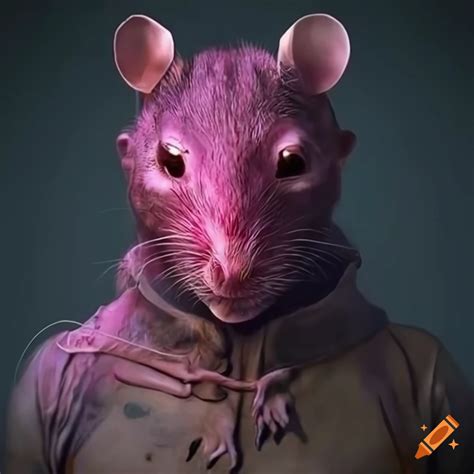 Artistic depiction of a human-rat hybrid in torn leather clothes on Craiyon