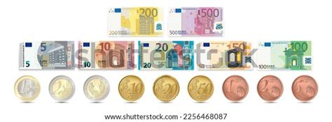 Set Euro Banknotes Euro Coins Vector Stock Vector (Royalty Free ...