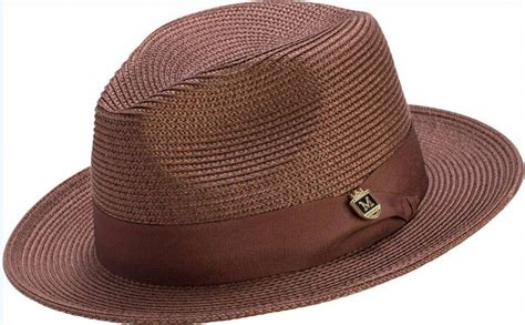 Montique H-42 Mens Straw Fedora Hat Brown - Abby Fashions