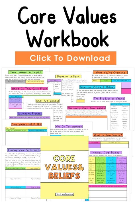 Core values list therapy worksheets core values personal core values ...