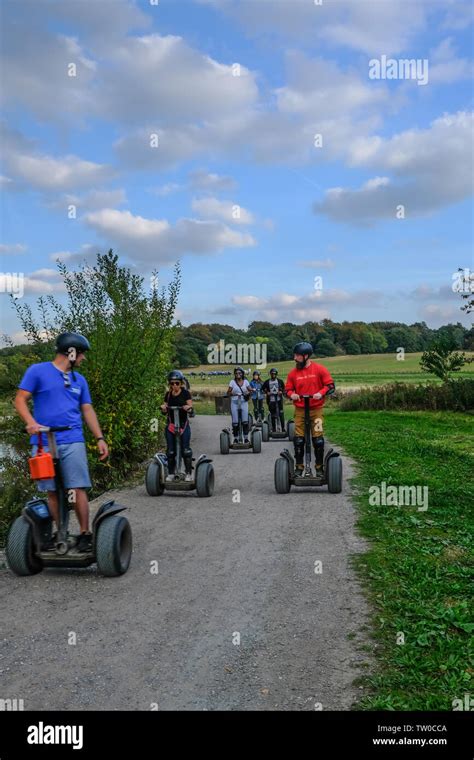 Hainault Country Park, Redbridge, Essex UK - October 5, 2018: Group of people out for segway ...