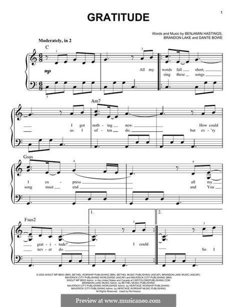 Gratitude (Brandon Lake) by B. Hastings - sheet music on MusicaNeo