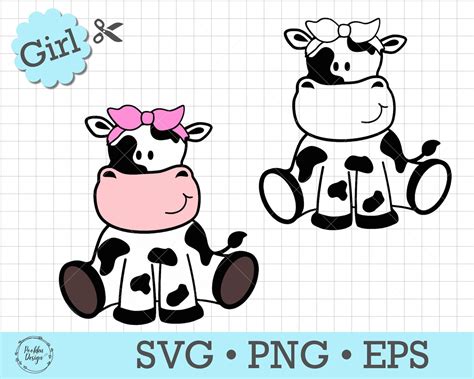 Girl Cow Svg Cow Clipart Kids Cow With Bandana Farm Animal | Etsy