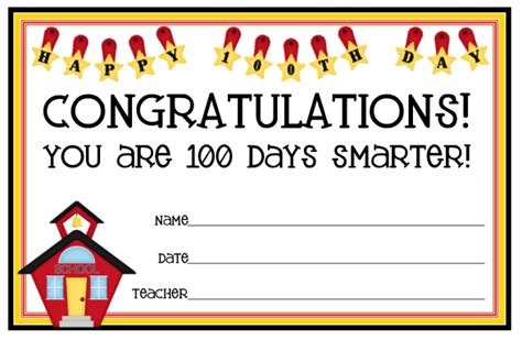 100 Days Smarter Certificate Free Printable