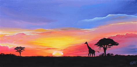 African Sunset Landscape Painting: Vibrant Masai Mara