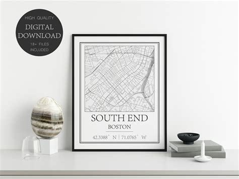 South End Boston Massachusetts Map Print Printable Street | Etsy